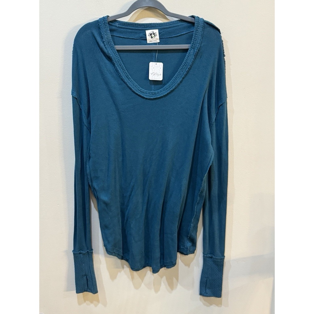 We The Free Care FP Colby Long Sleeve Tee Women Lagoon Scoop Neck Size Large - Picture 3 of 16
